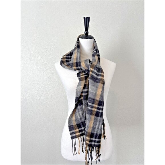 Barbarossa Striped Wool Blend Scarf Made in Italy Brown Purple Plaid Women Men - Picture 3 of 4